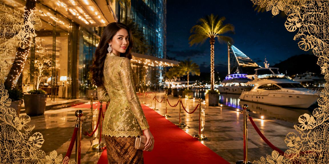 Suasana pertaruhan dan hiburan Langkawi motif batik Malaysia
